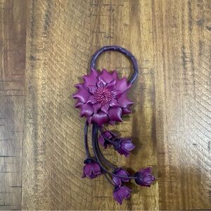 EUC Well Charmed Leather Flower Purse Charm with Snap Closure